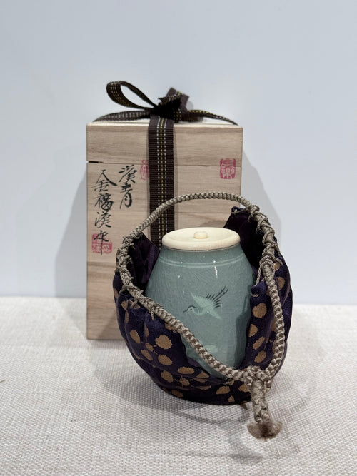 Hancheong Ware Celadon Tea Caddy (茶入) by Kim Bok-han